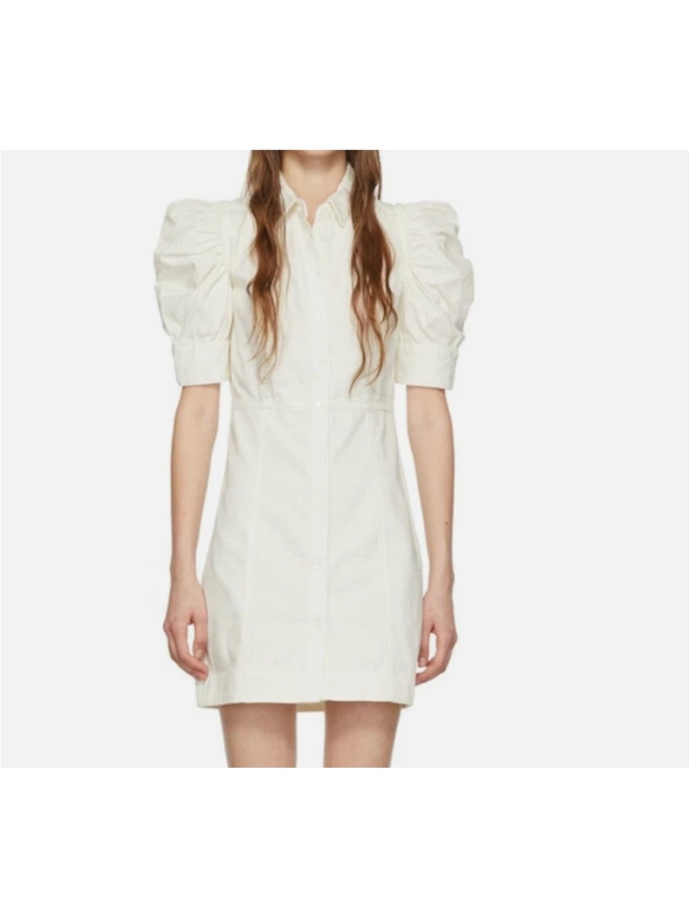 NWT frame  Gillian Denim Mini Puff Sleeve Shirt Dress White Size Small Cotton